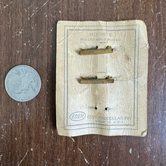 TWO Antique 10k Rolled Yellow Gold Eden Modiste Cuff Collar Pins - Picture 5 of 6